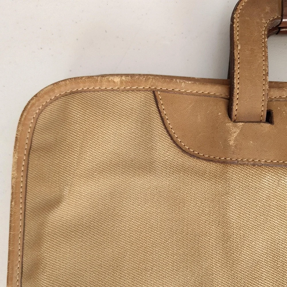 Ghurka Attache Bag No 24 Beige Soft Case Twill Leather Briefcase Bag USA 10x15